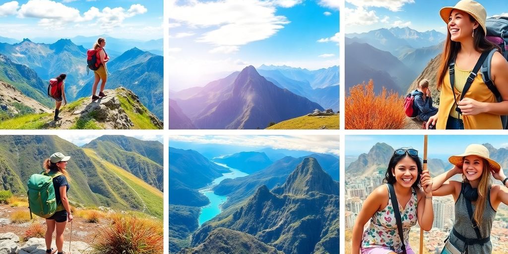 Collage von Abenteuern für Frauen auf einer Bucket List.