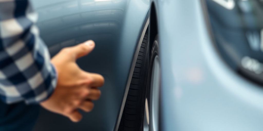 Fokus auf eine Person, die ein Gebrauchtwagen überprüft.