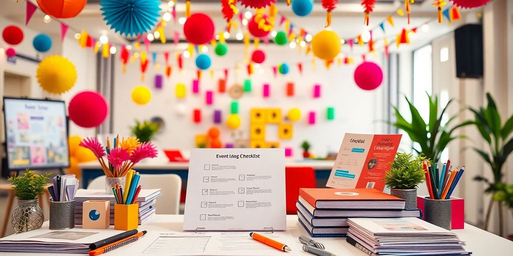 Eine lebendige Veranstaltung mit Planungscheckliste und Dekorationen.
