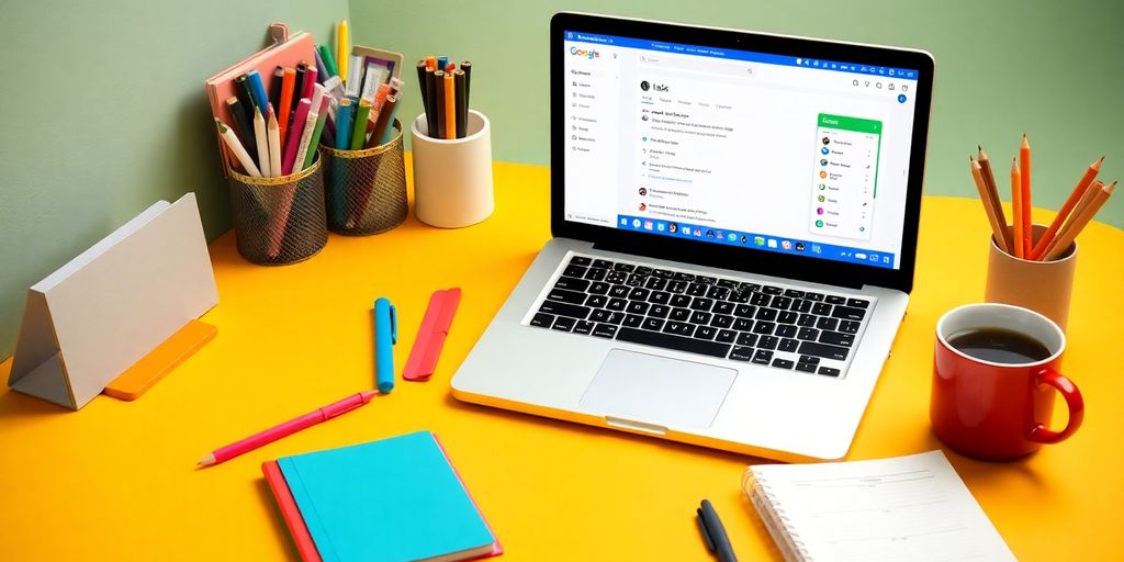 Produktives Arbeitsumfeld mit Google Tasks und Bürobedarf.