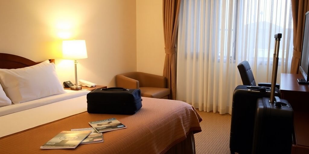 Ein gemütliches Hotelzimmer mit einem bequemen Bett.