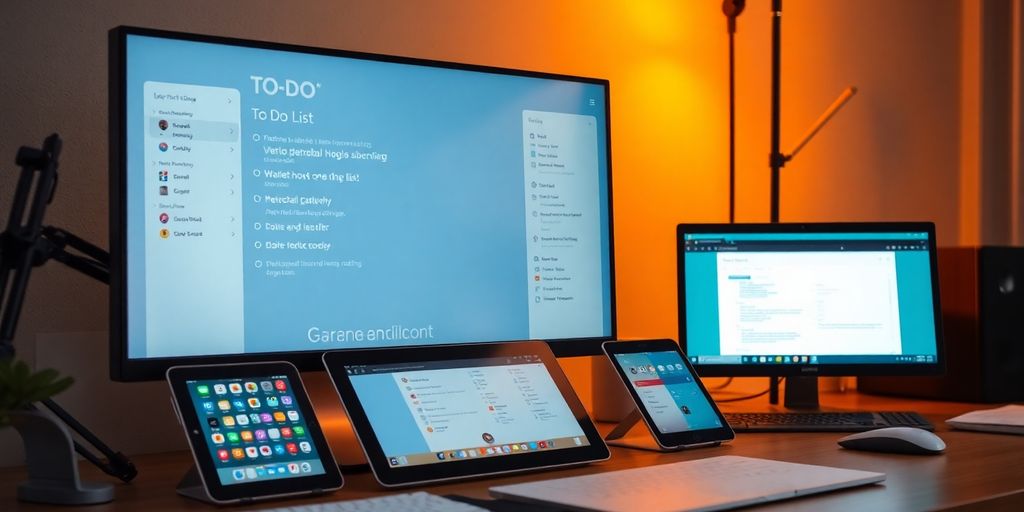 Büro mit Google To-Do Liste und Apps auf dem Tisch.