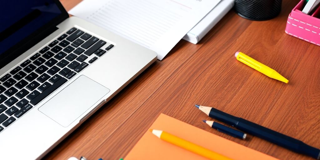 Ein aufgeräumter Schreibtisch mit To-Do Liste und Laptop.