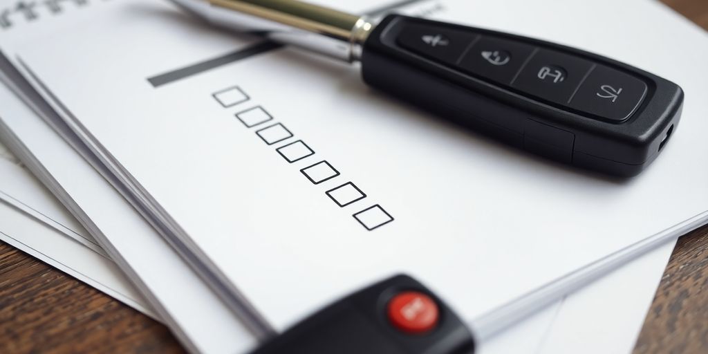 Ordner mit KFZ-Zulassungsunterlagen und Stift auf Tisch.
