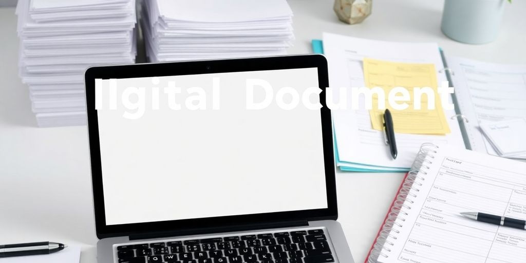Ordentlich angeordnete Unterlagen und Laptop zur digitalen Verwaltung.