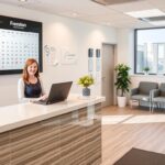 Empfangsbereich einer modernen Physiotherapiepraxis mit Terminkalender