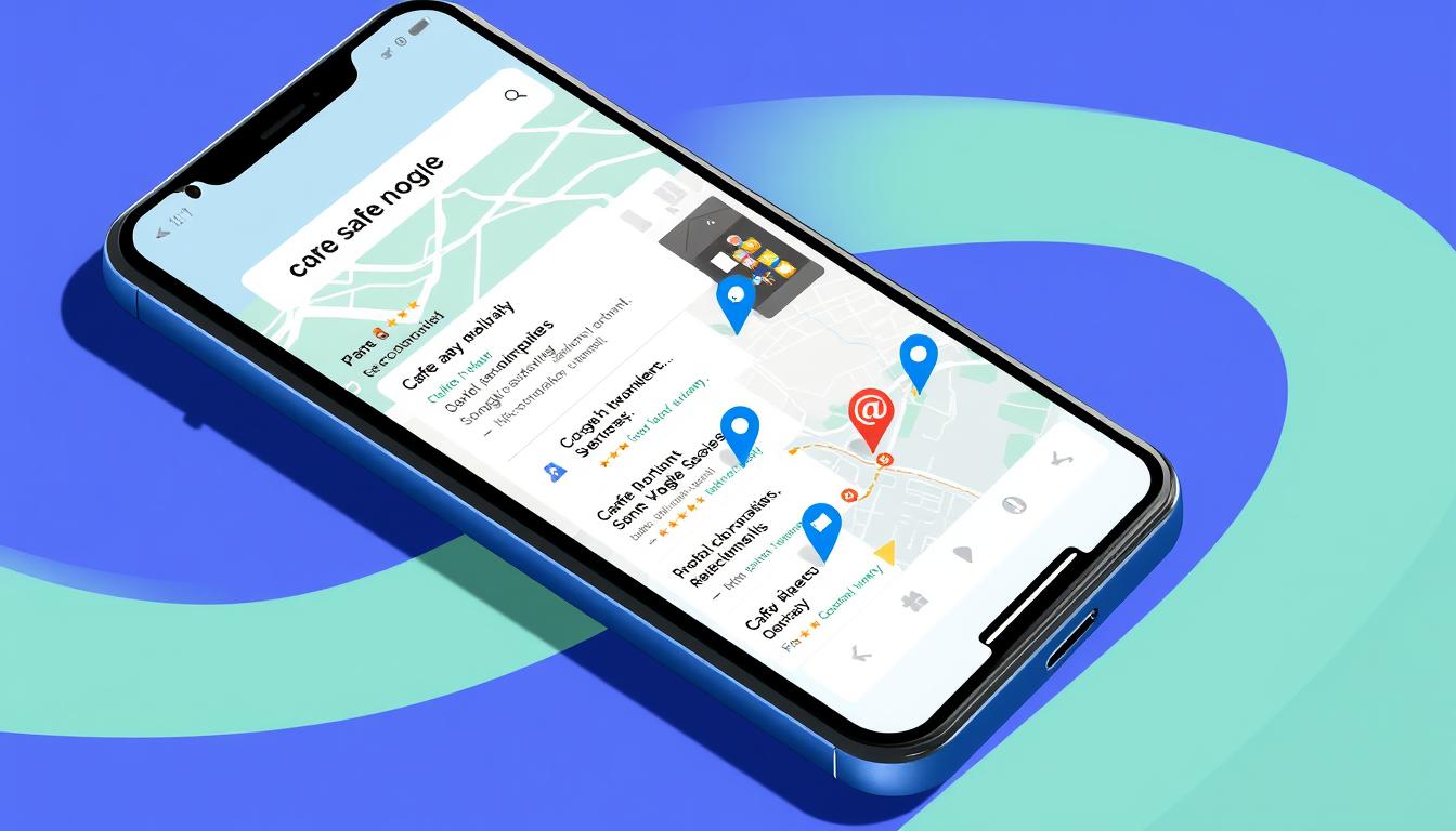 Smartphone mit Local SEO 2025 Suchergebnissen und Google Maps