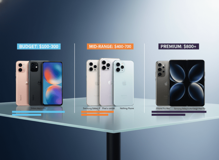 Verschiedene Smartphone-Preiskategorien von Budget bis Premium