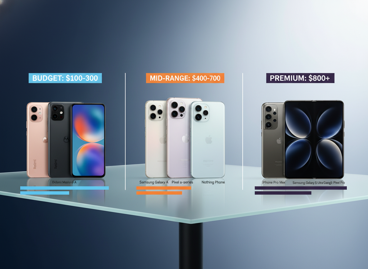Verschiedene Smartphone-Preiskategorien von Budget bis Premium