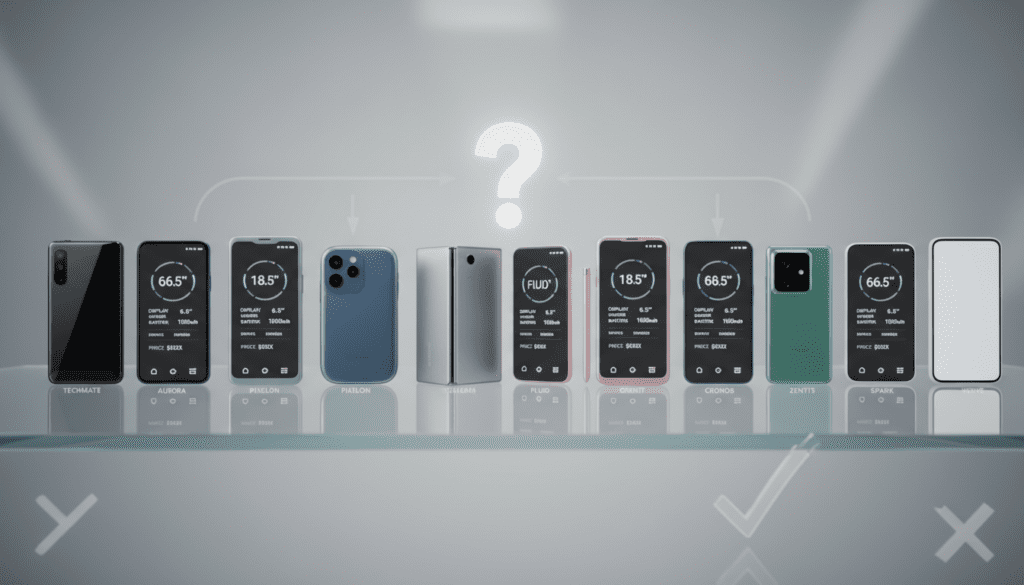 Verschiedene Smartphones zur Auswahl nebeneinander